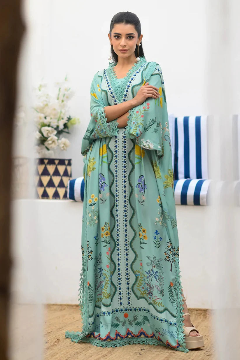Mint Garden - Aqua Floral Lace Detailed Kaftan