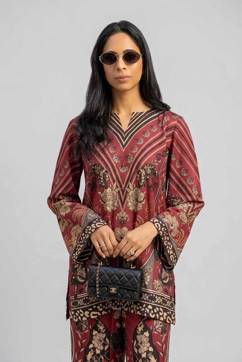 Rustic Burgundy - Vintage Floral Placement Co-ord Set