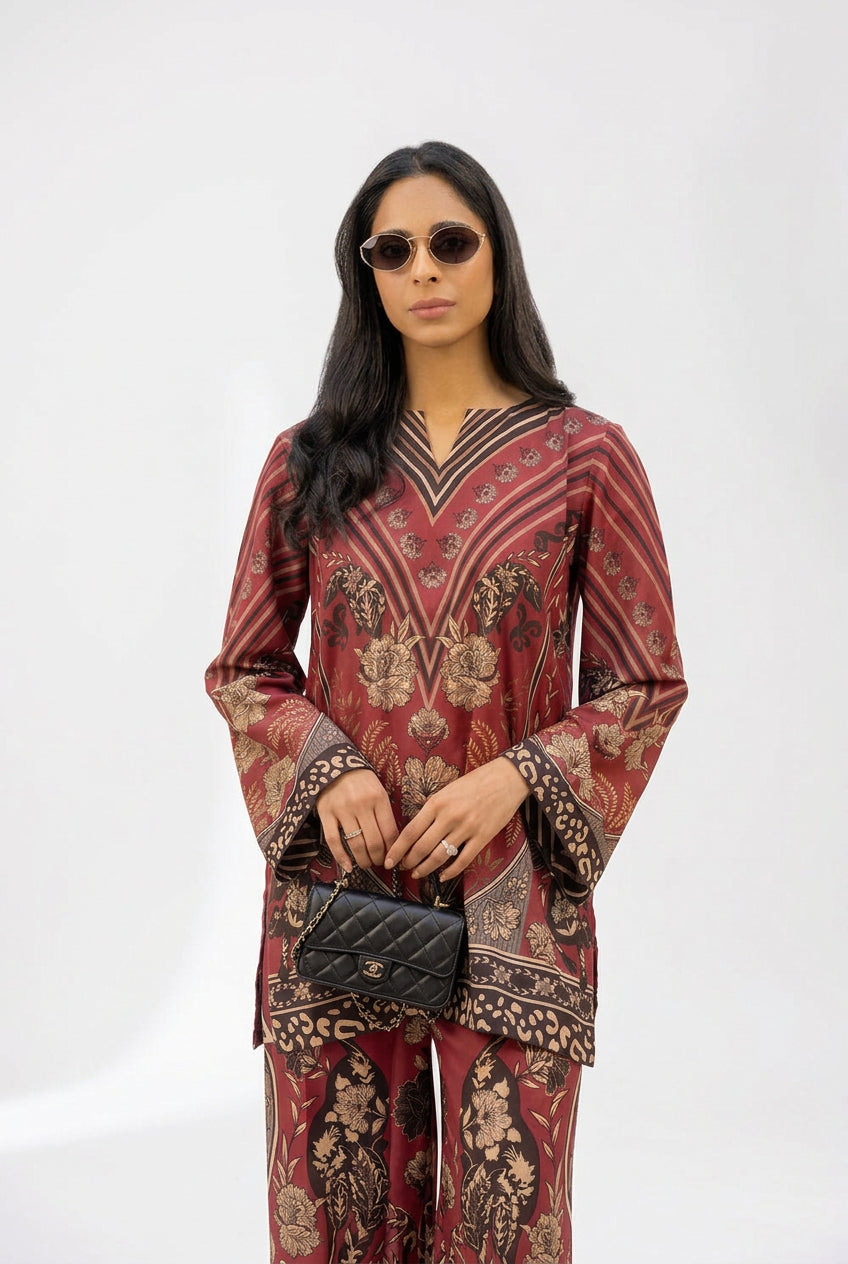 Rustic Burgundy - Vintage Floral Placement Co-ord Set