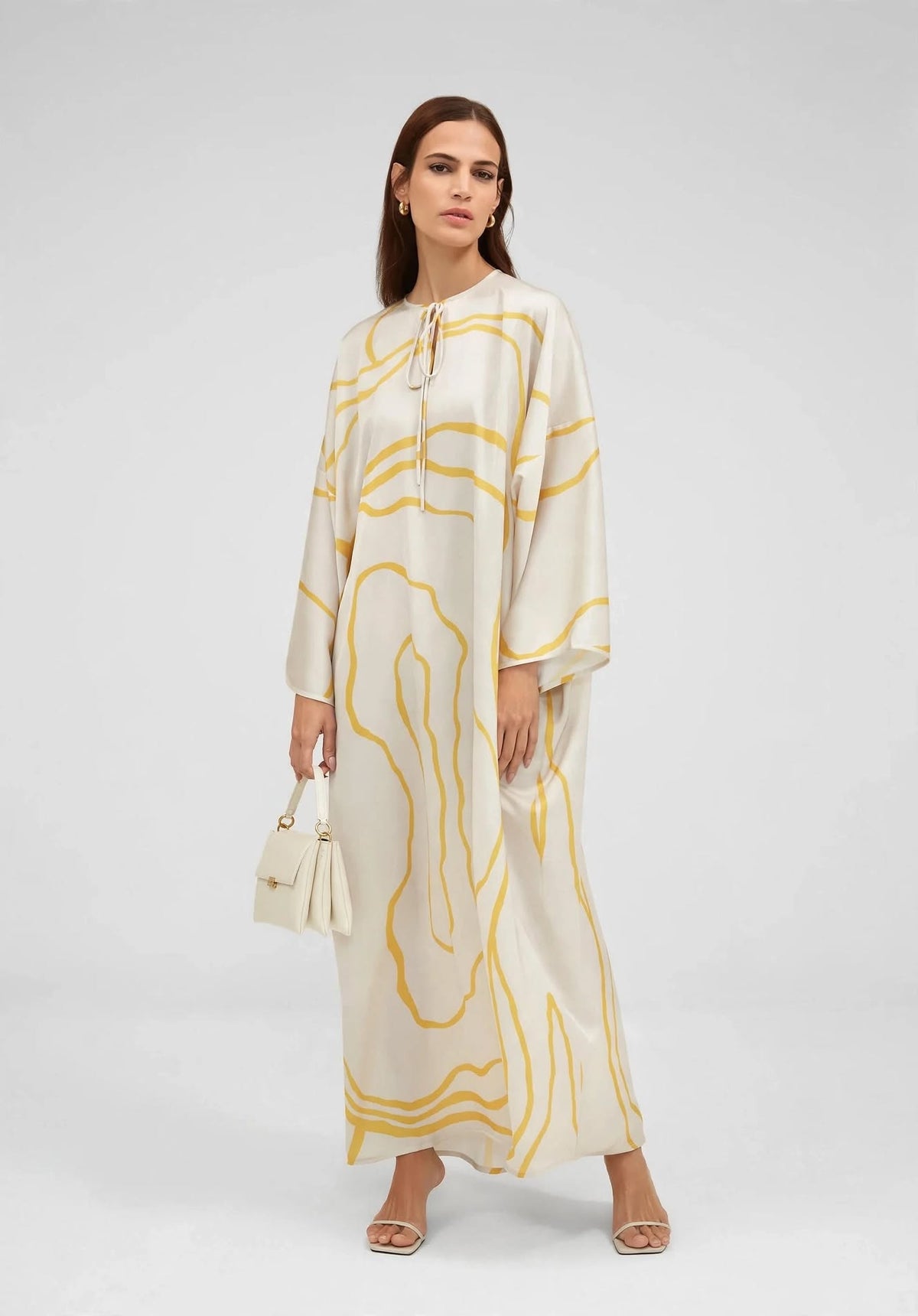 Abstract Contour Satin Kaftan Dress