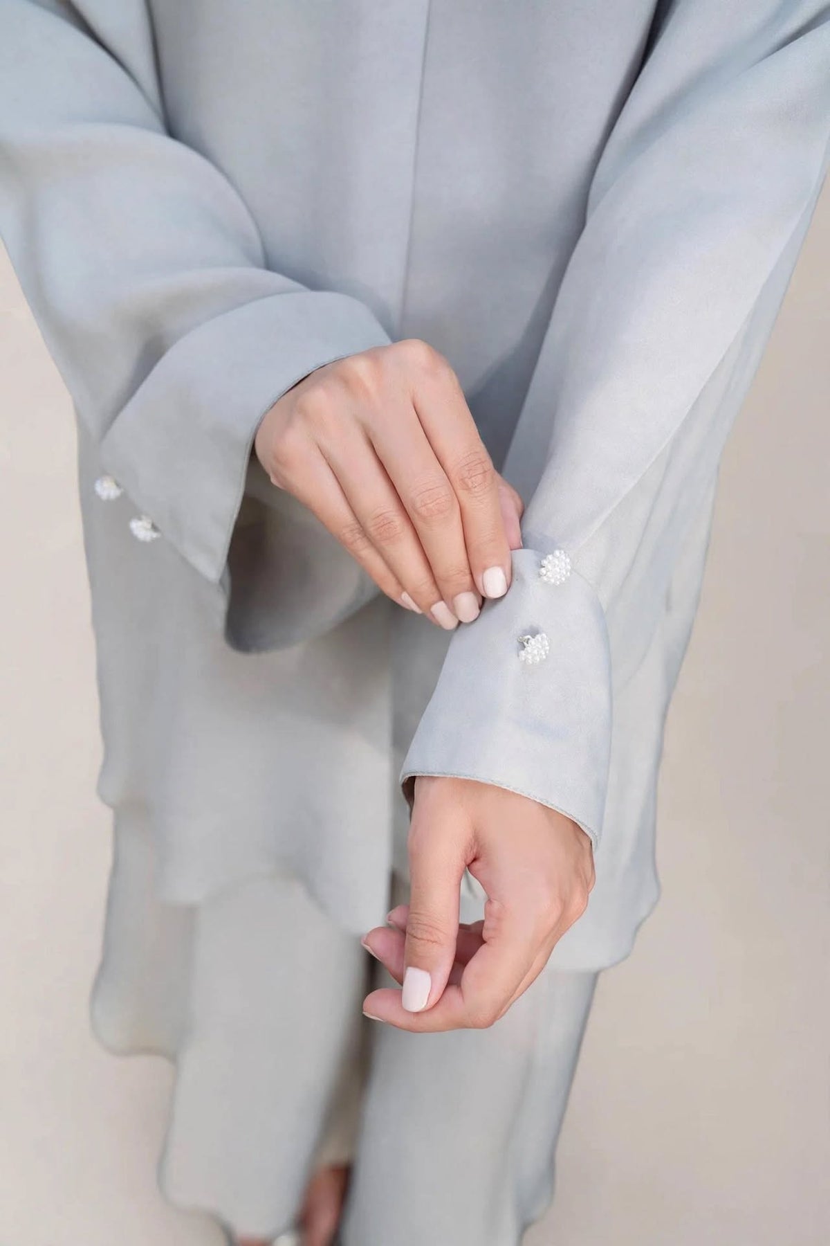 Pearl Grey Kurta Co-ord Set with Pearl Cuff Detail