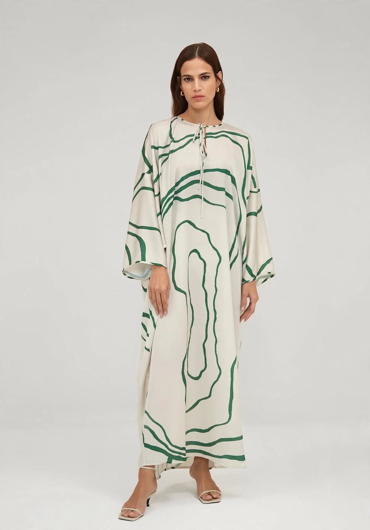 Abstract Contour Satin Kaftan Dress