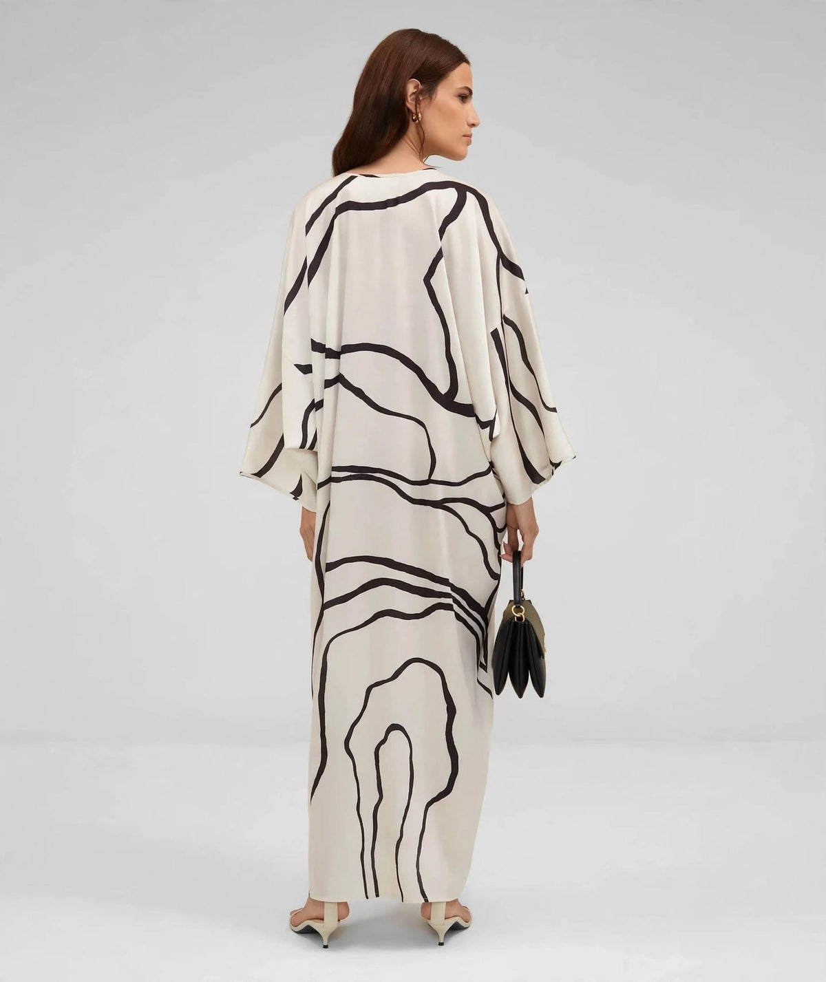 Abstract Contour Satin Kaftan Dress