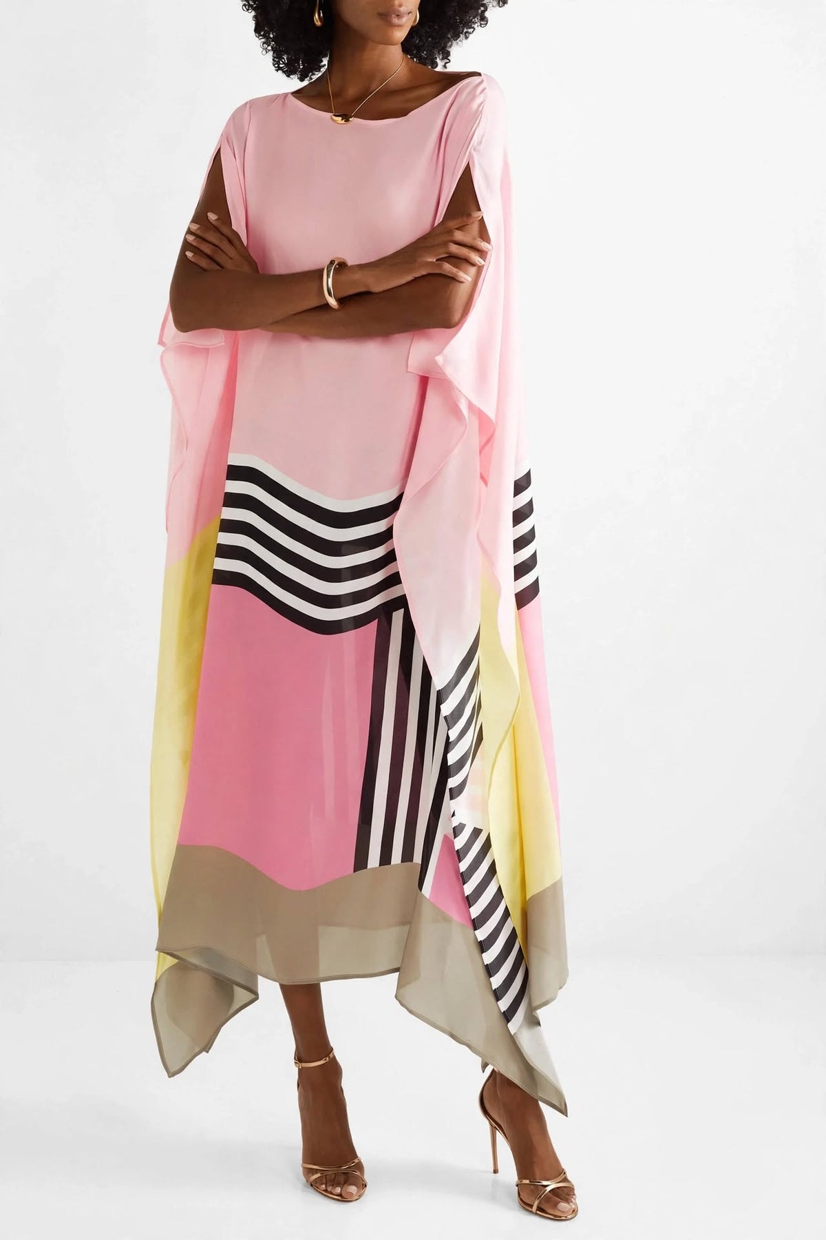 Pink Color-Block Stripe Kaftan