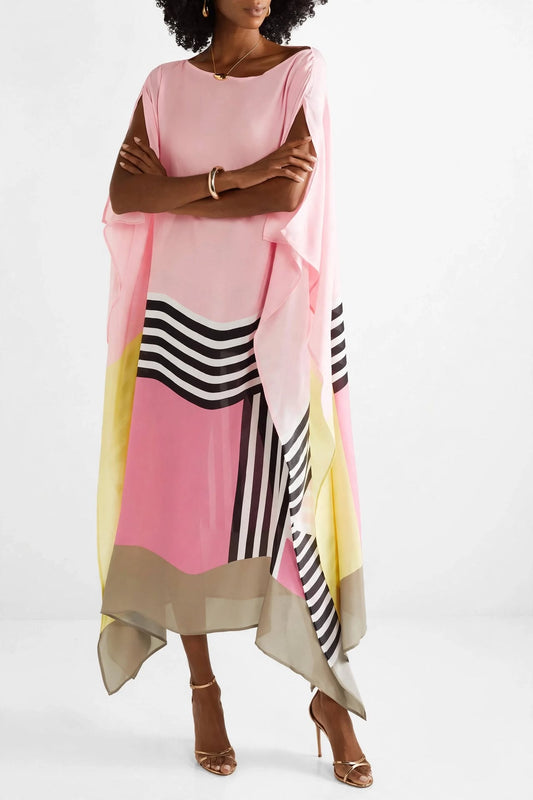 Pink Color-Block Stripe Kaftan
