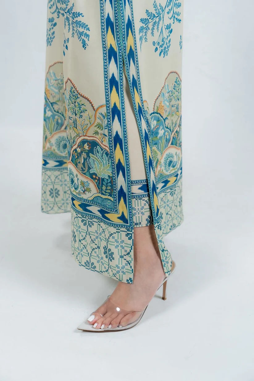 Porcelain Bloom - Ivory Blue Botanical Kaftan