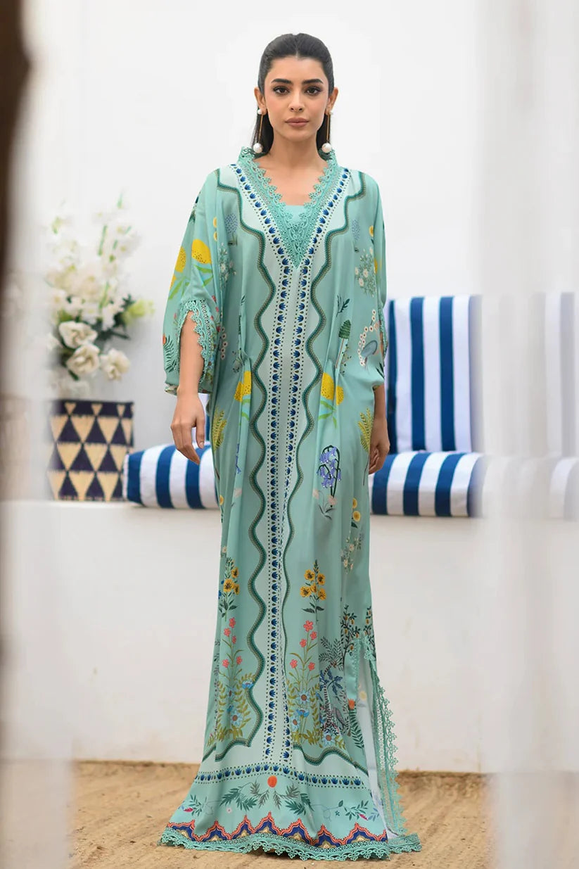 Mint Garden - Aqua Floral Lace Detailed Kaftan