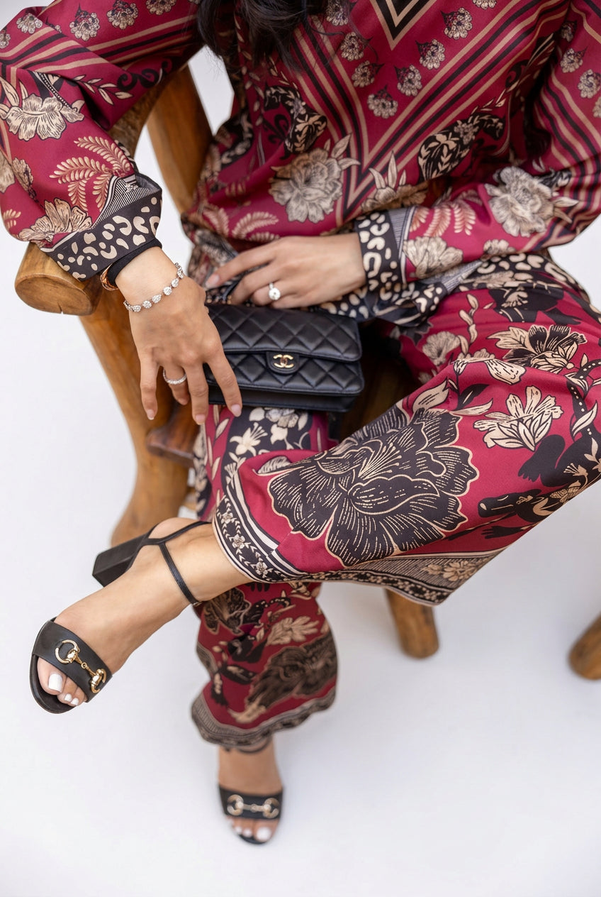Rustic Burgundy - Vintage Floral Placement Co-ord Set