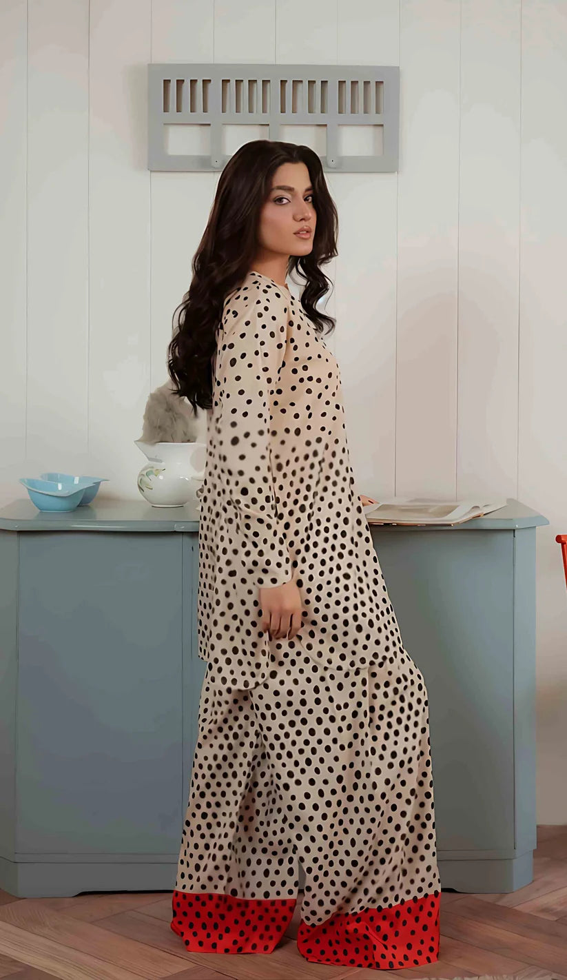 Beige & Black Polka Dot Co-ord Set