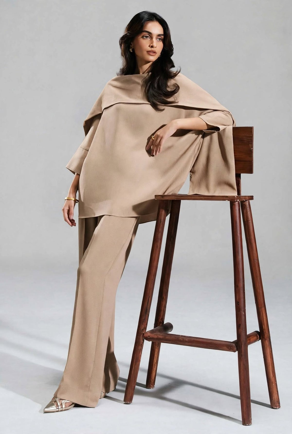 Luna Cape Draped Co-Ord Set - Effortless Luxury