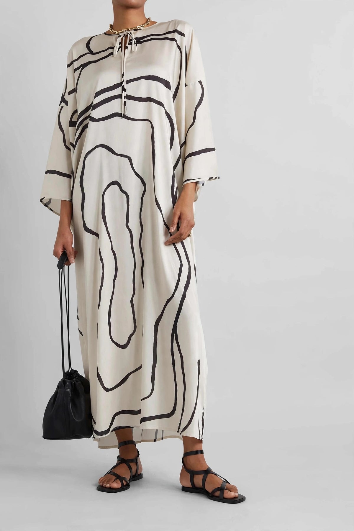 Abstract Contour Satin Kaftan Dress