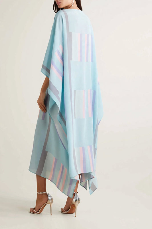 Sky Geometric Silk Kaftan Dress - Pastel Block Print