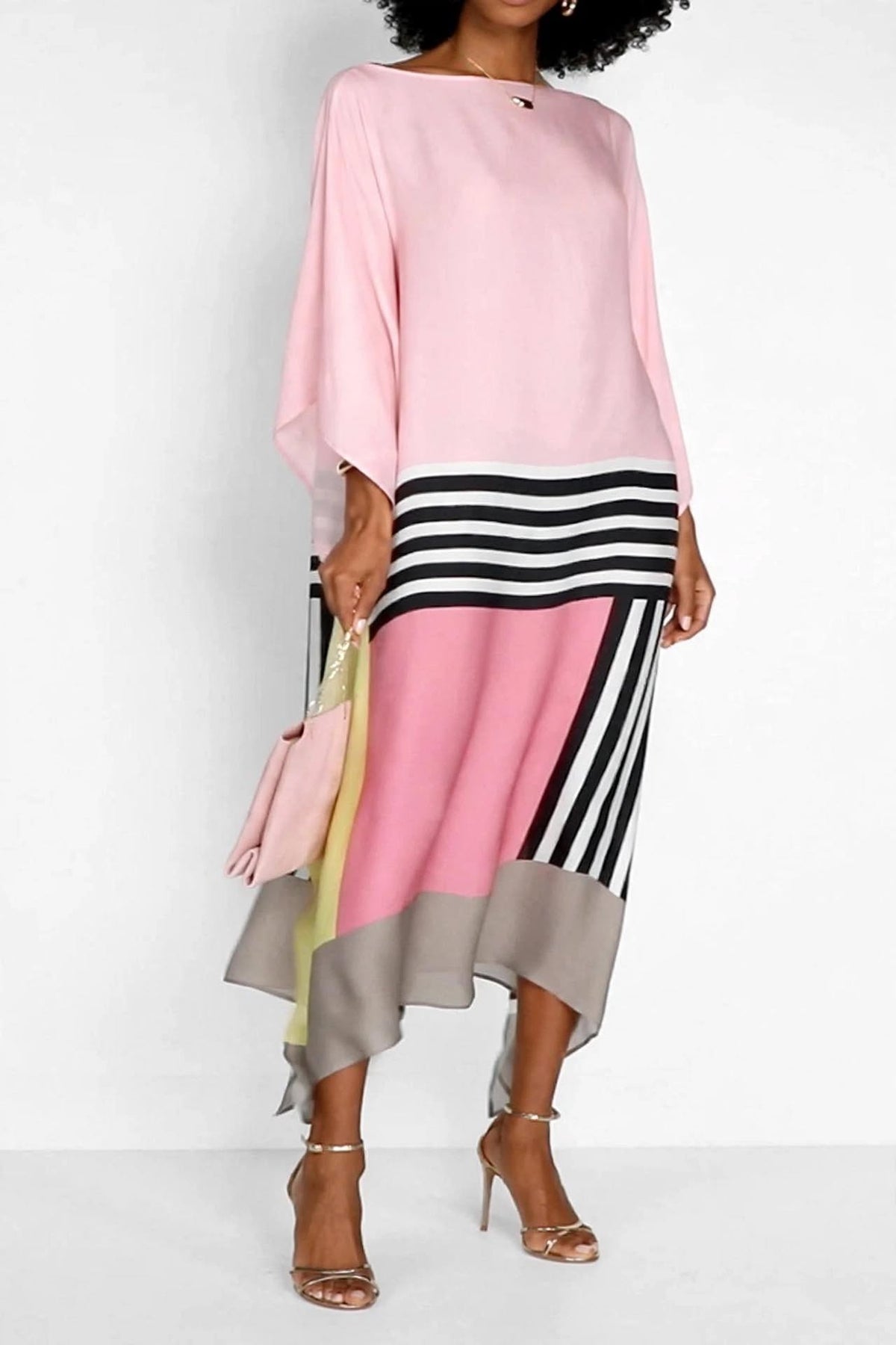 Pink Color-Block Stripe Kaftan