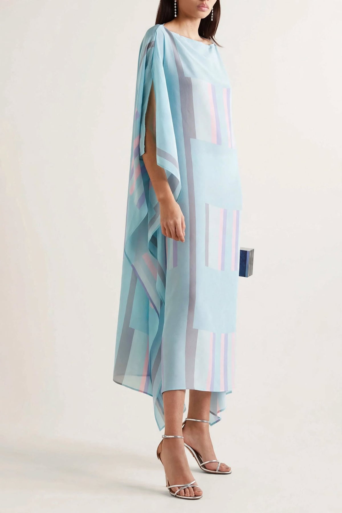 Sky Geometric Silk Kaftan Dress - Pastel Block Print