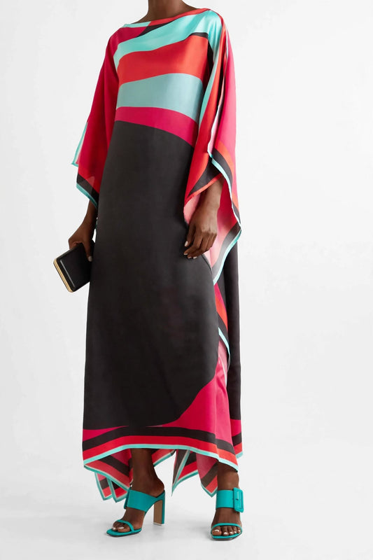 Abstract Swirl Silk Kaftan Dress