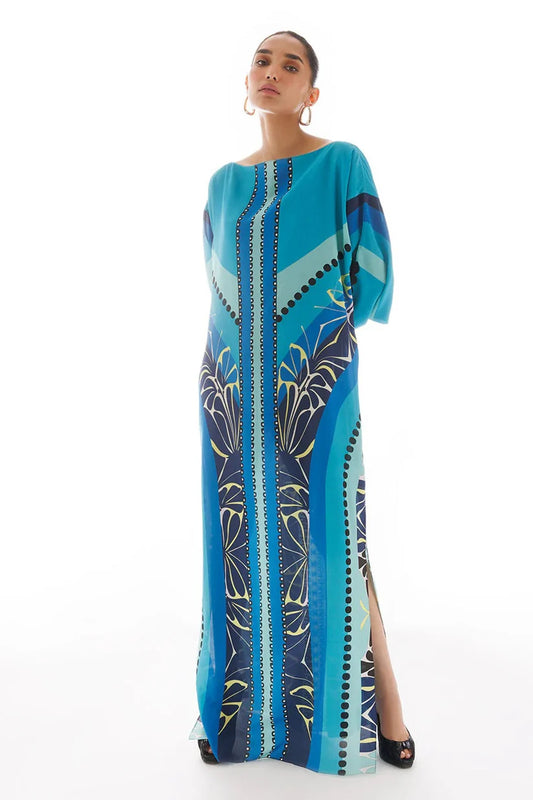 Azure Oasis - Blue Bold Print Kaftan Dress