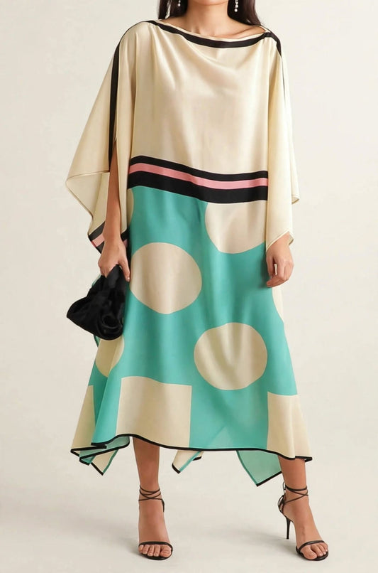 Geometric Polka Dot Silk Kaftan Dress