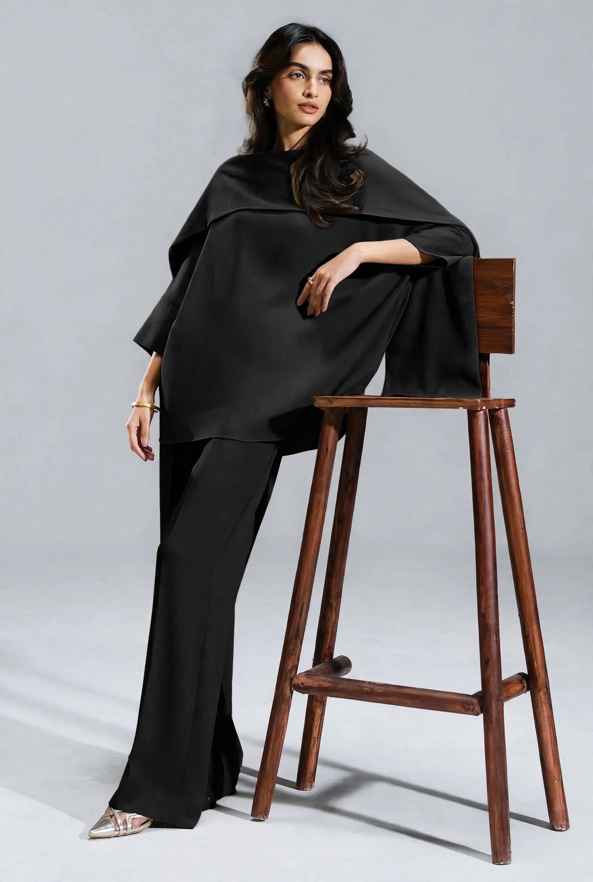 Luna Cape Draped Co-Ord Set - Effortless Luxury