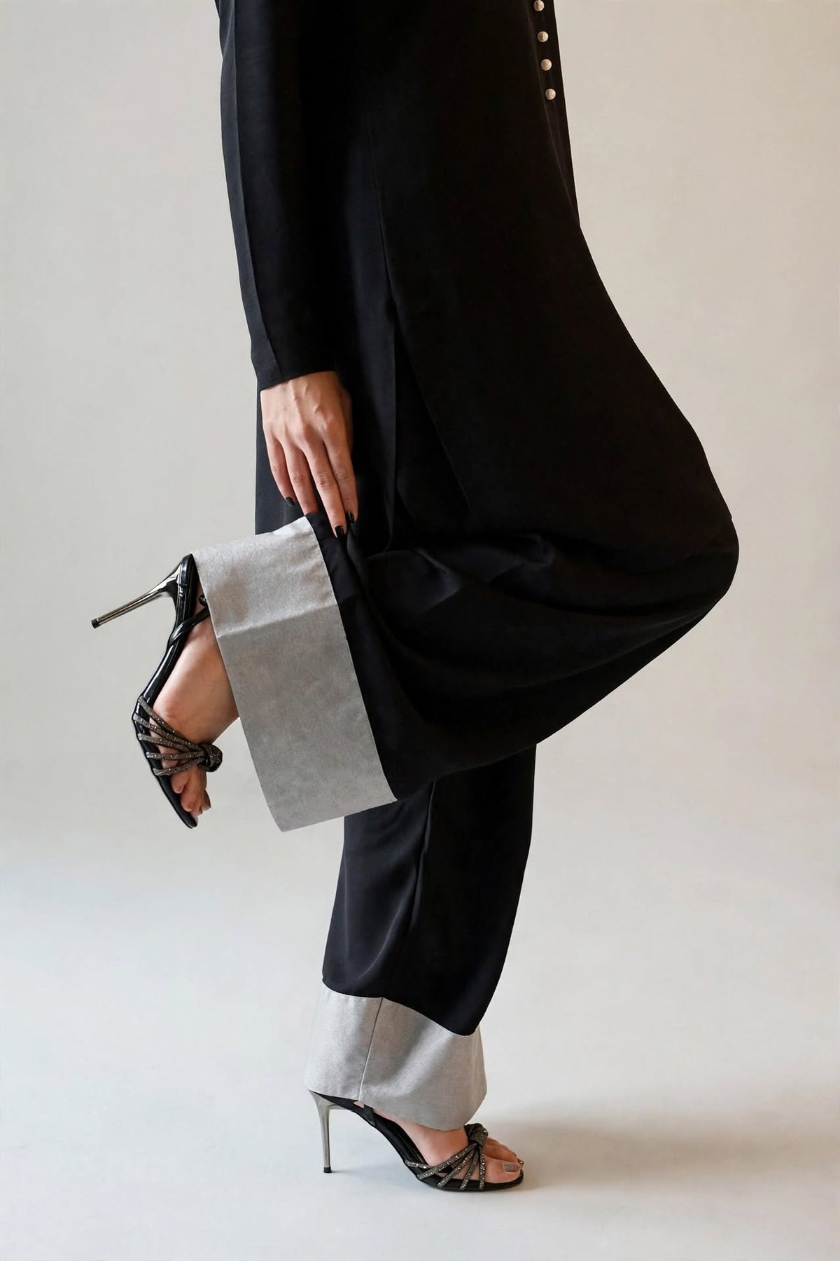 Noir Luxe Block Co-ord Set - Black with Silver Grey Border