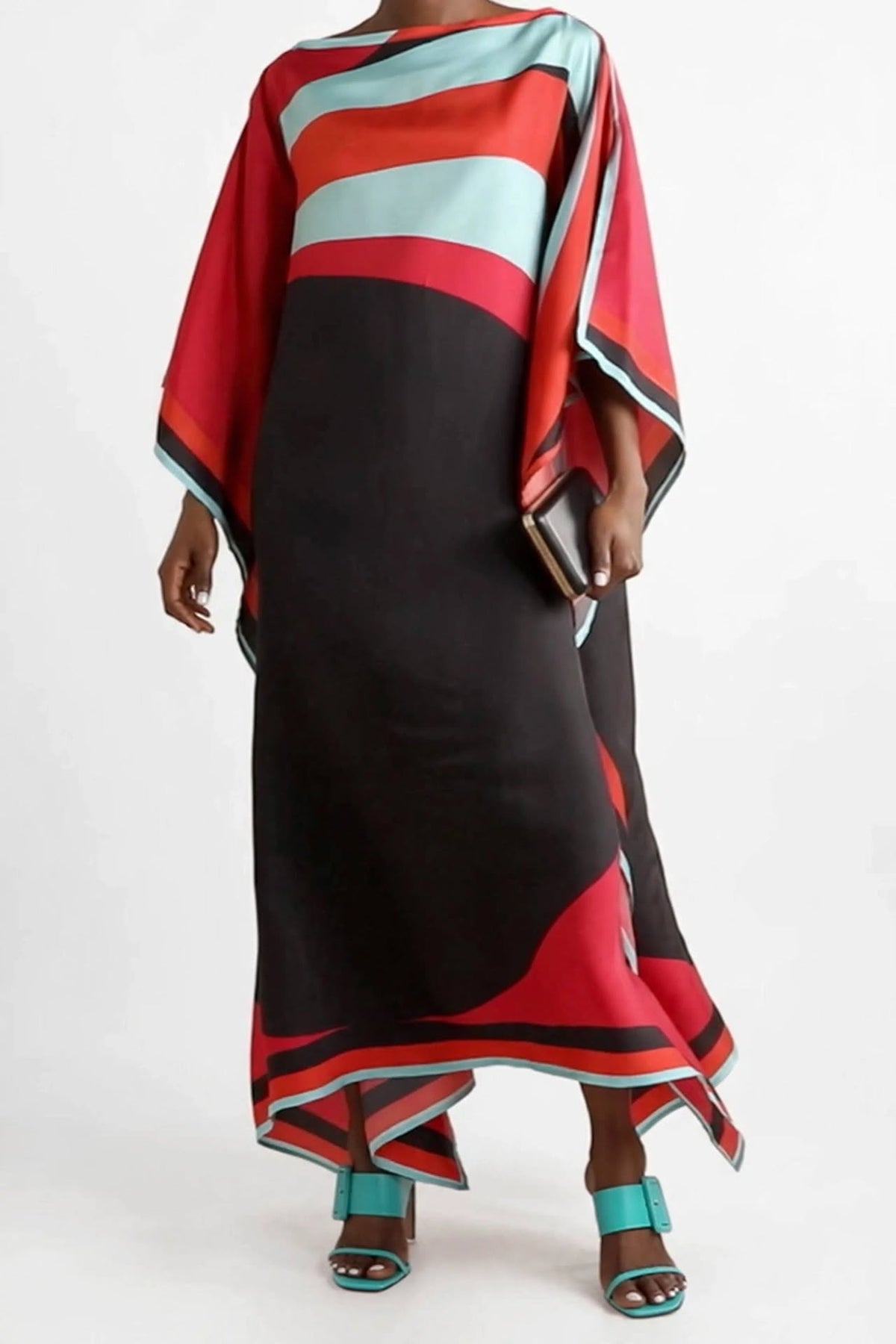 Abstract Swirl Silk Kaftan Dress