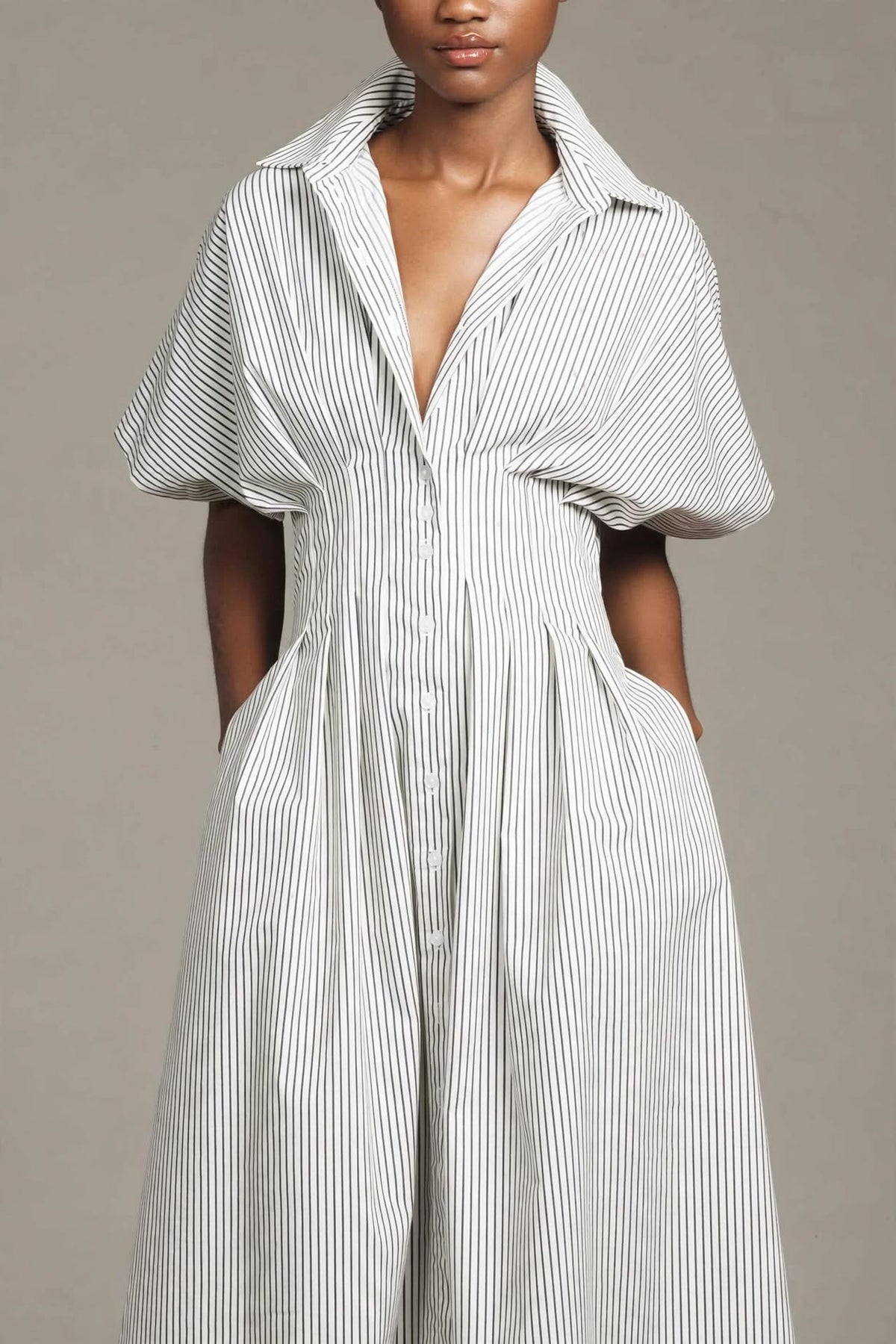 White Pinstripe Shirt Dress