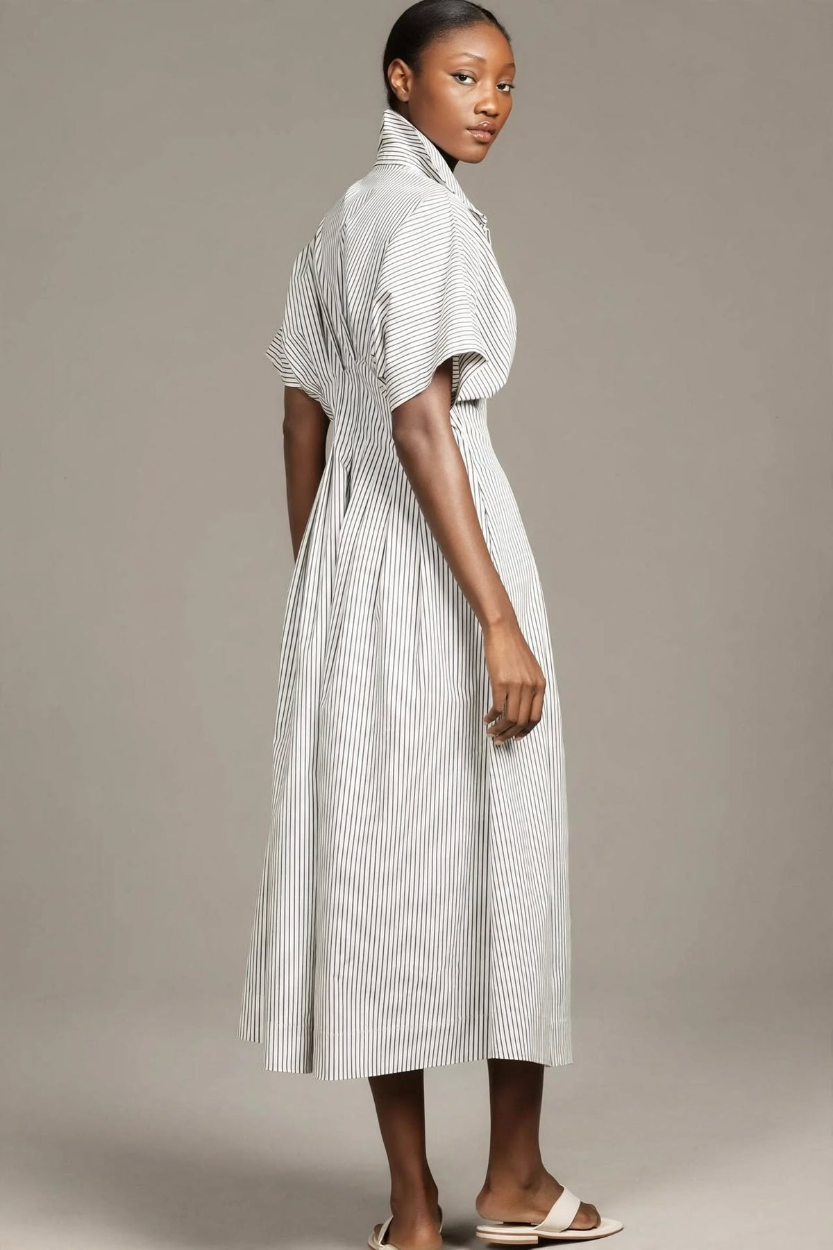White Pinstripe Shirt Dress