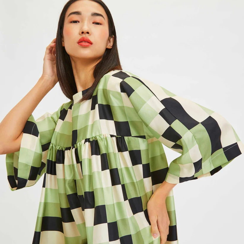 Matcha Check - Oversized Kaftan Dress