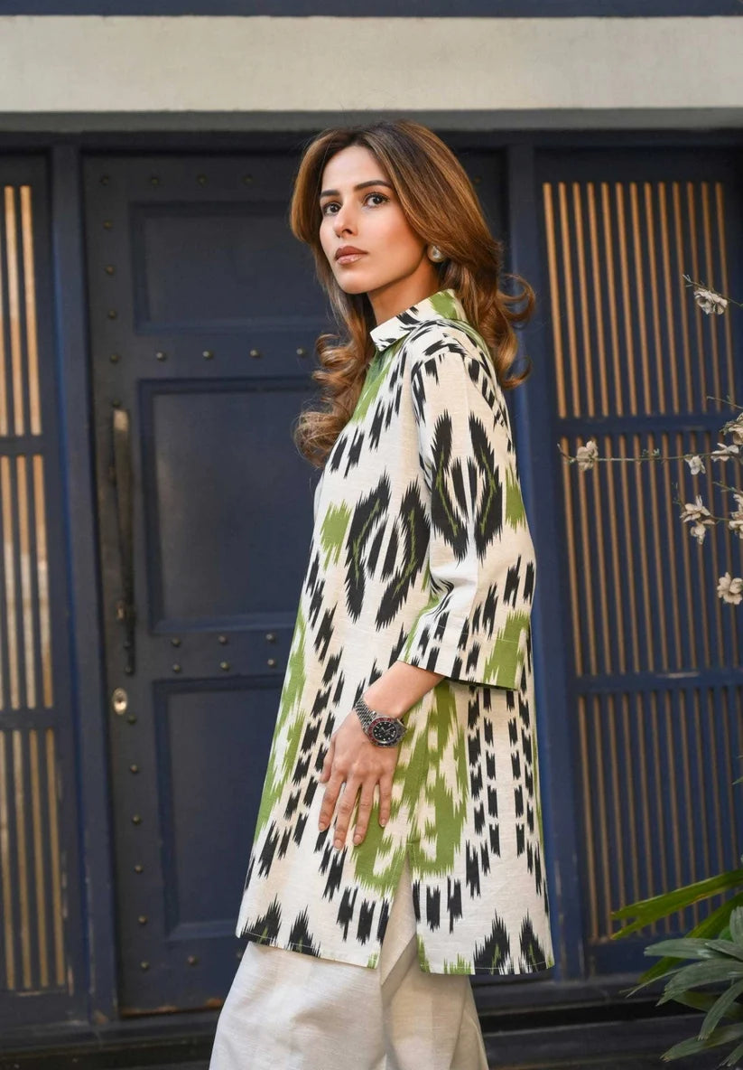 Green Ikat Print Cotton Co-Ord Set