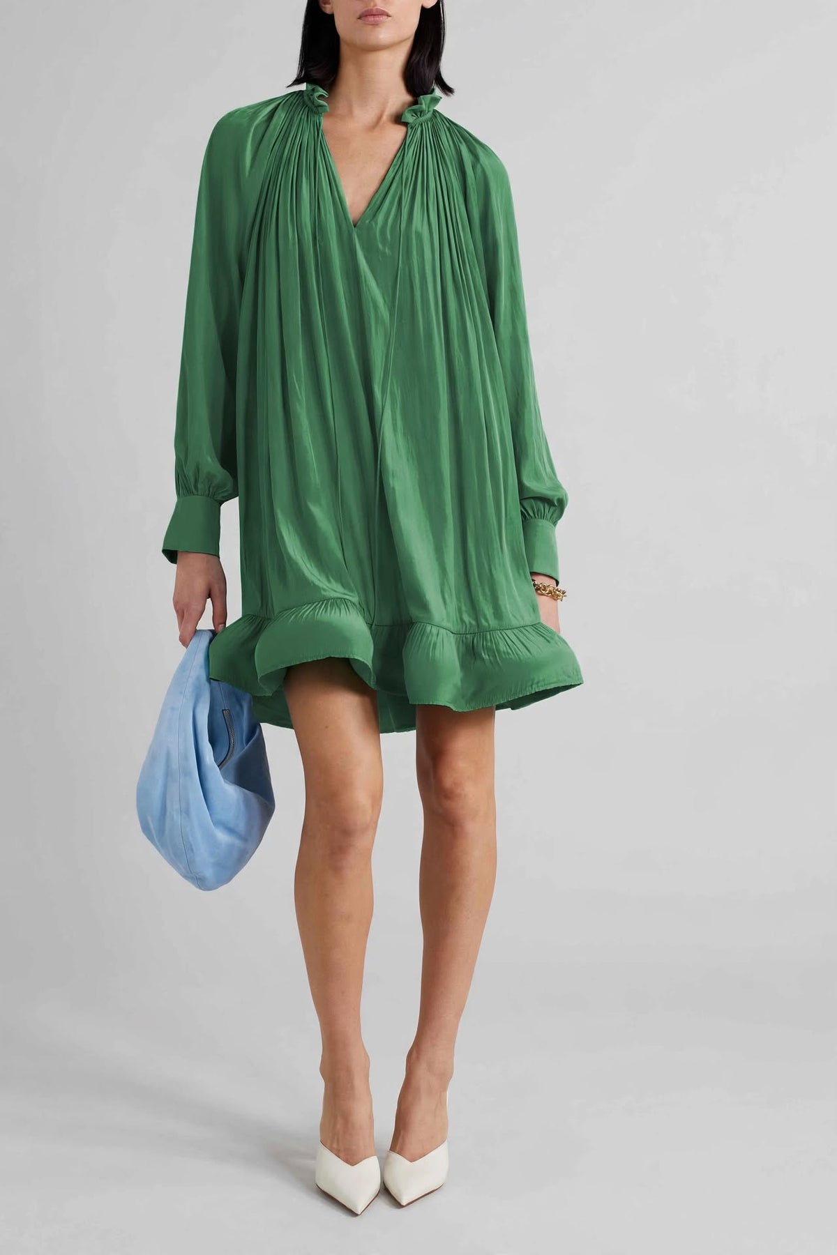 Ruffled High-Neck Pleated Mini Dress
