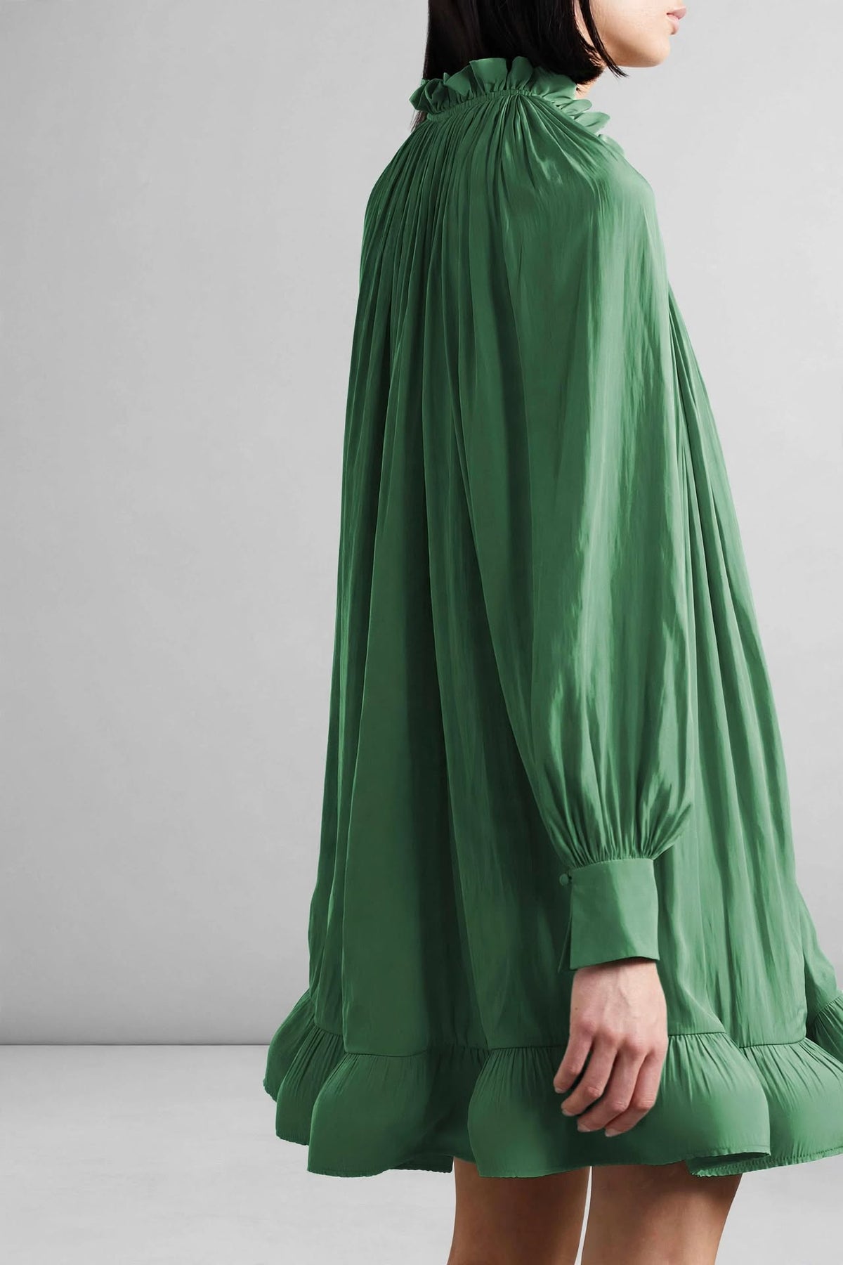 Ruffled High-Neck Pleated Mini Dress