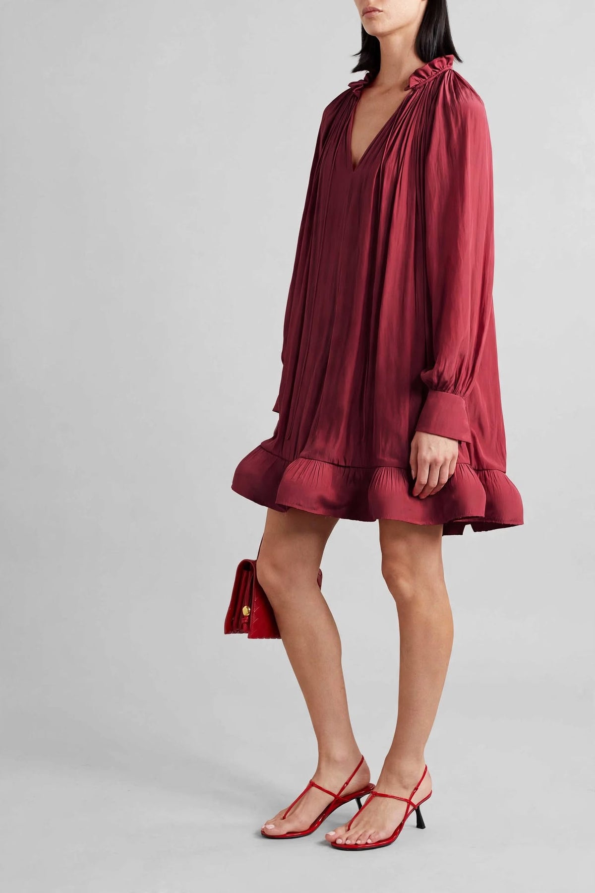 Ruffled High-Neck Pleated Mini Dress