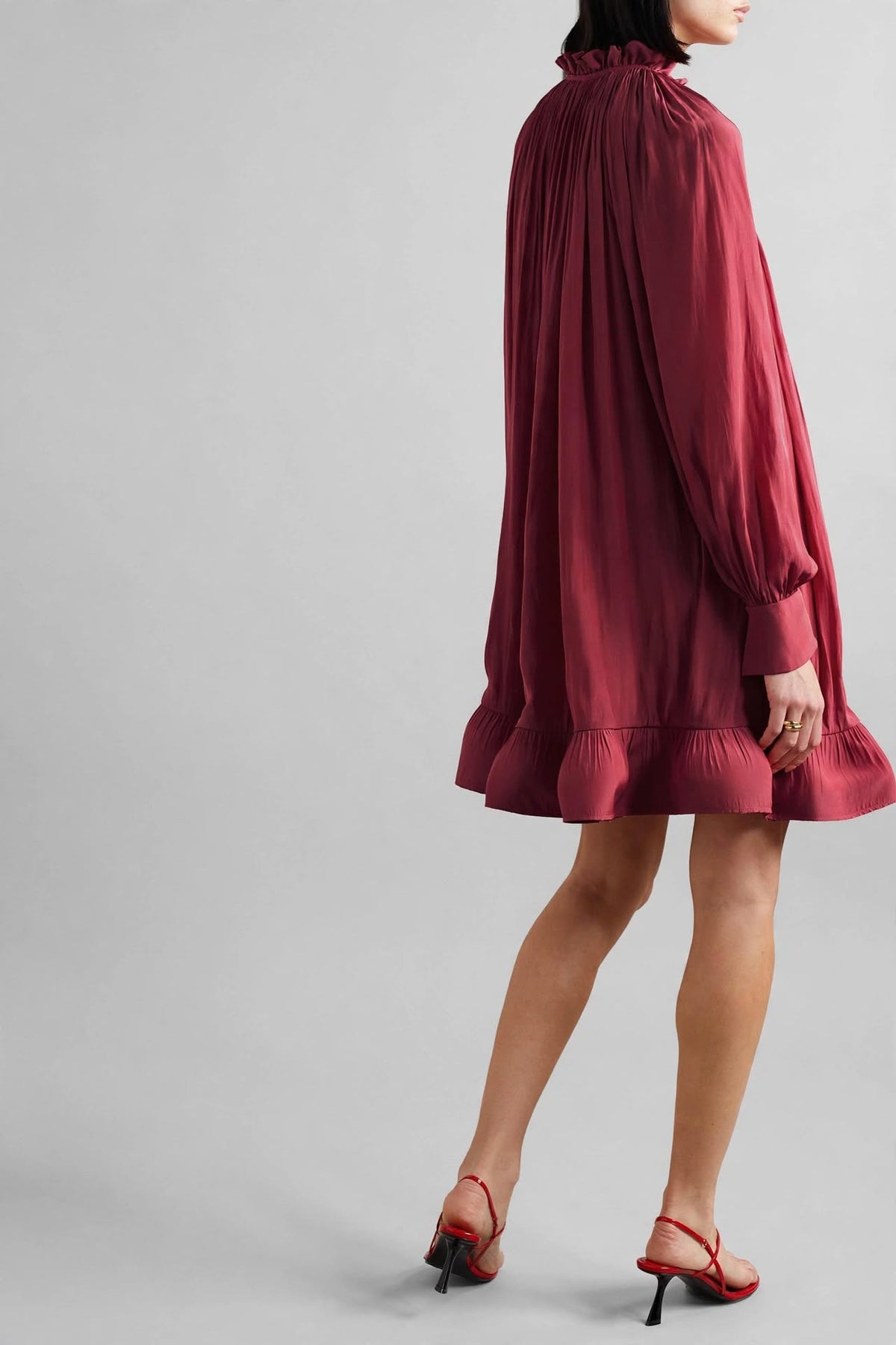 Ruffled High-Neck Pleated Mini Dress