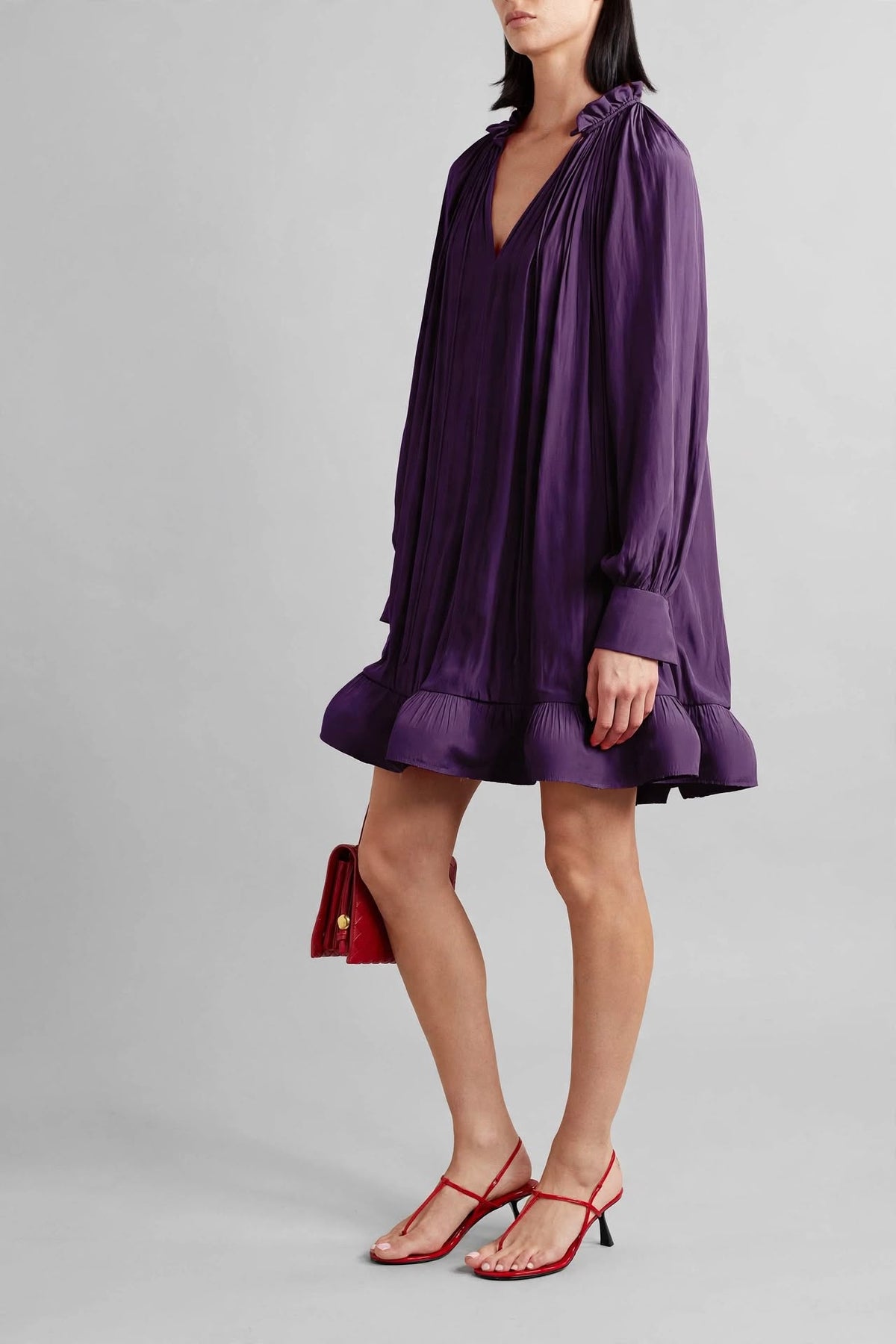 Ruffled High-Neck Pleated Mini Dress