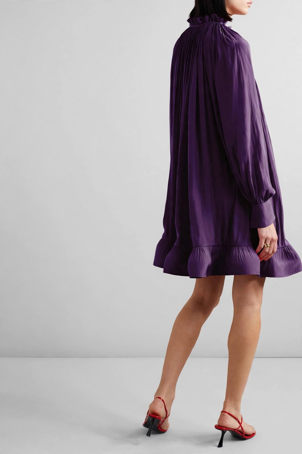 Ruffled High-Neck Pleated Mini Dress