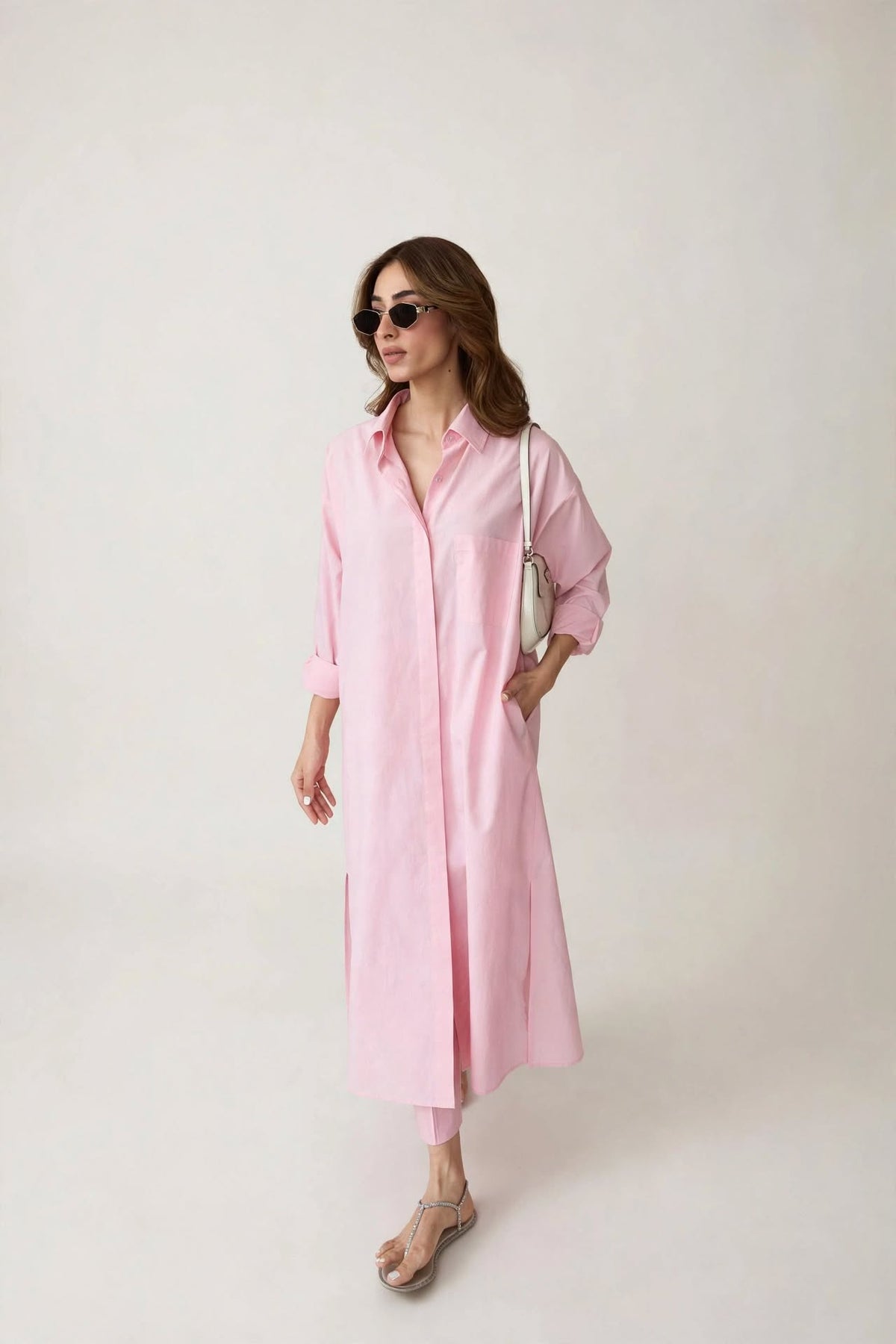 Blush Pink Oversized Shirt Dress Co-ord Set