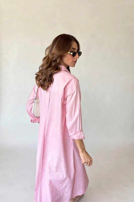 Blush Pink Oversized Shirt Dress Co-ord Set