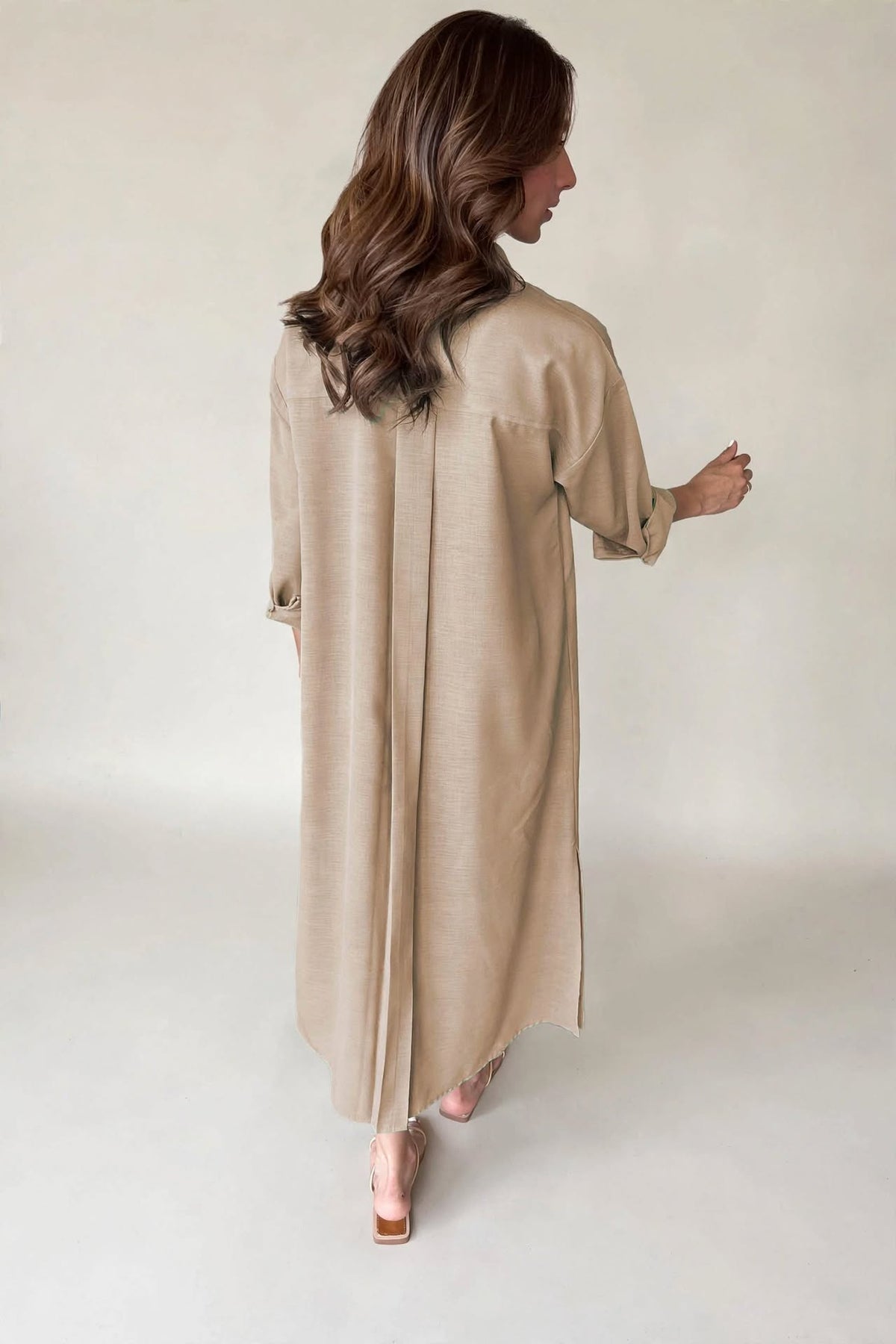Latte Beige Longline Oversized Shirt Dress Co-ord Set