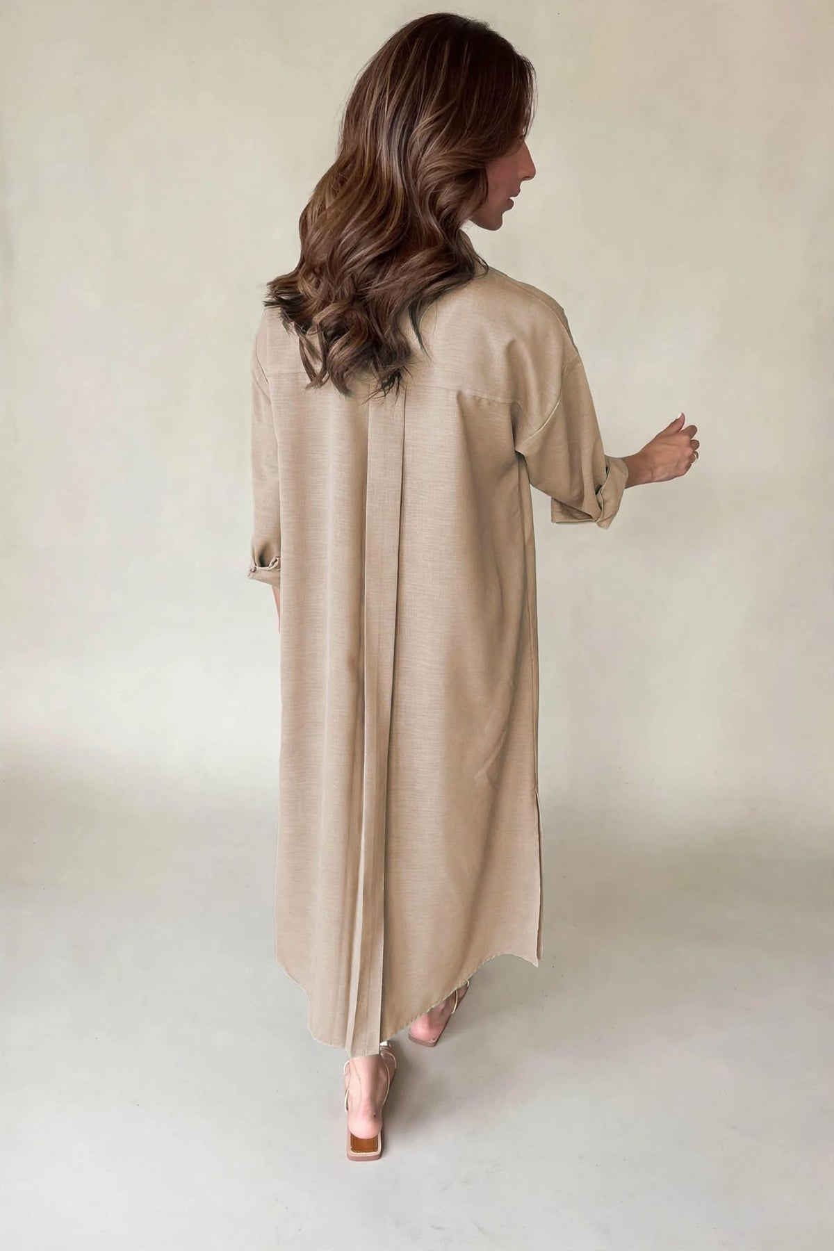 Latte Beige Longline Oversized Shirt Dress Co-ord Set