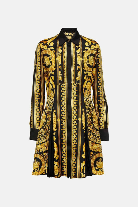 Baroque Noir Pleated Shirt Dress