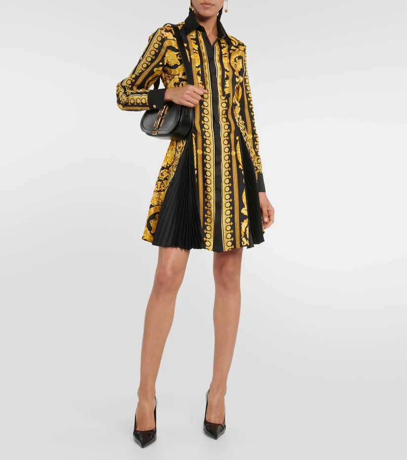 Baroque Noir Pleated Shirt Dress