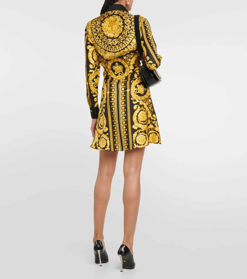 Baroque Noir Pleated Shirt Dress