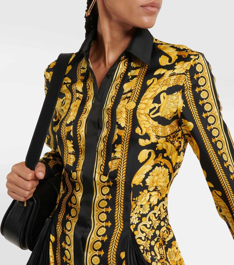 Baroque Noir Pleated Shirt Dress