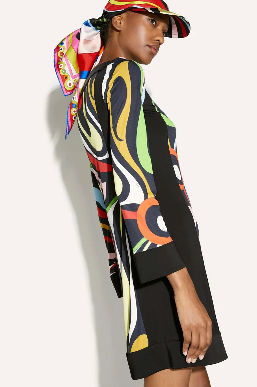 Psychedelic Swirl Print Mini Dress with Scarf
