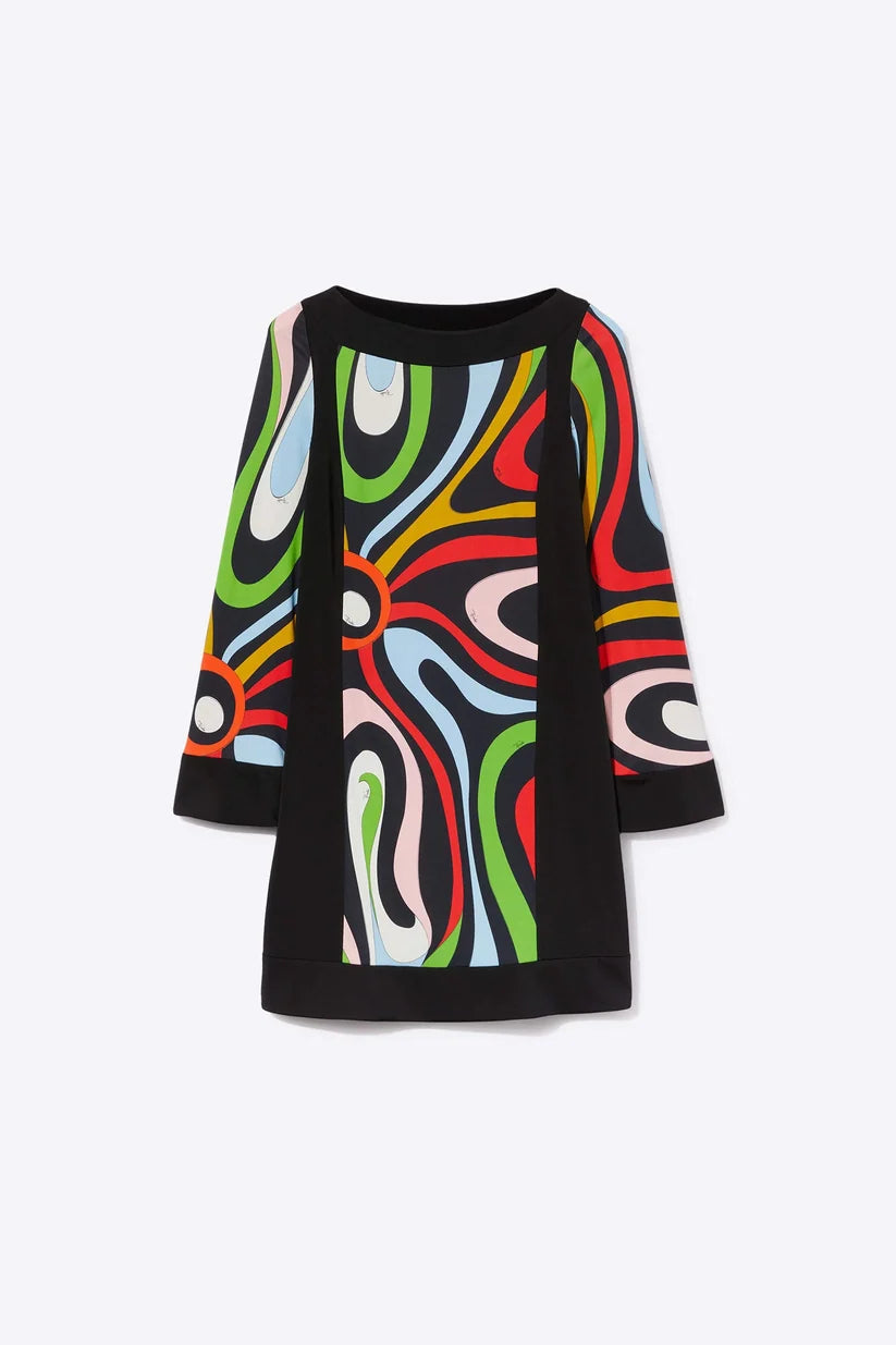 Psychedelic Swirl Print Mini Dress with Scarf