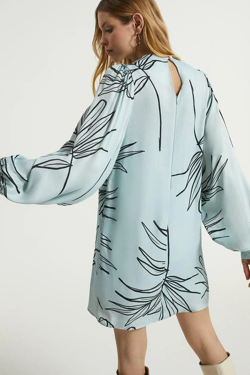 Serene Breeze Blue Palm Print Shift Dress