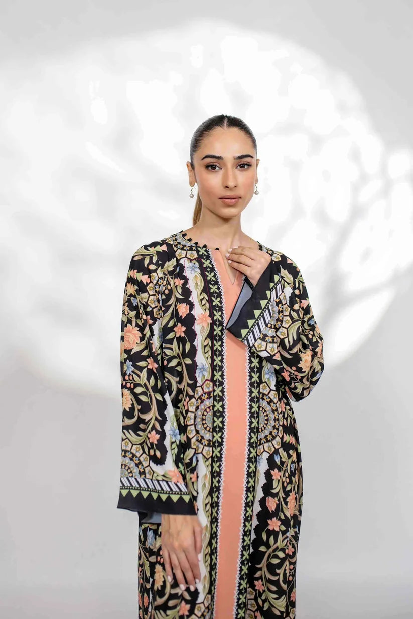 Noir Bloom - Black Multicolor Ornamental Print Kaftan