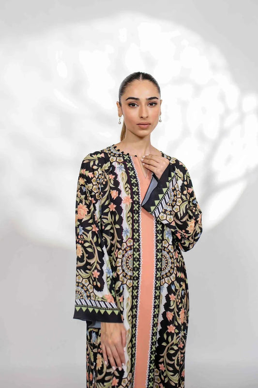Noir Bloom - Black Multicolor Ornamental Print Kaftan