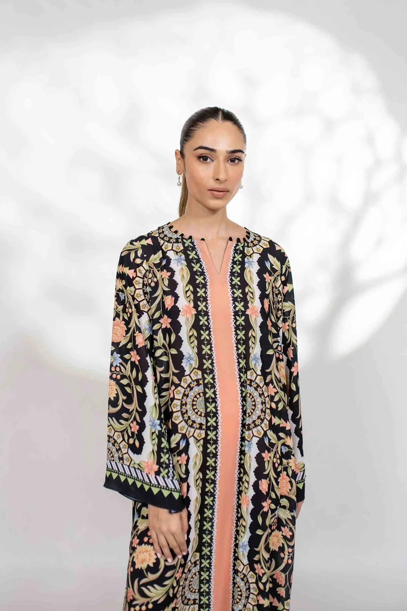 Noir Bloom - Black Multicolor Ornamental Print Kaftan